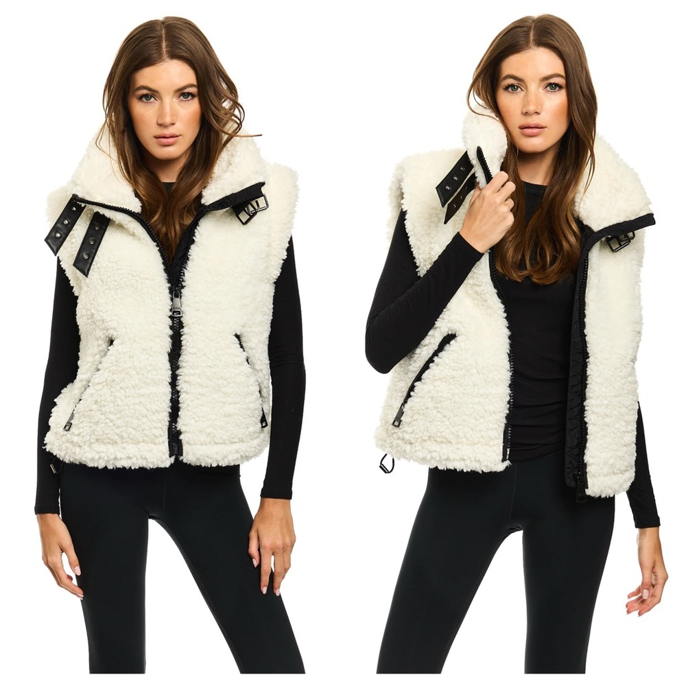 Adrienne Landau Faux Lamb Shearling Whisper White/Black Vest